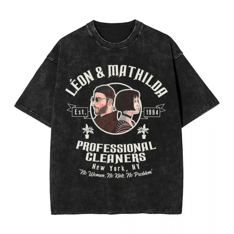 Washed T Shirt Leon And Mathilda Professional Cleaners T-Shirts Oversize Movie Streetwear Printed Tee Shirt for Men Women