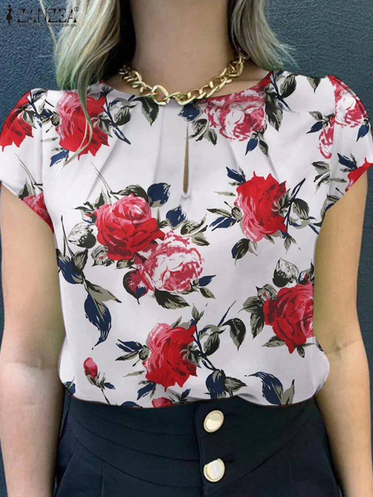 Summer Fashion Floral Printed Blouse ZANZEA Women Tops Tunic O Neck Short Sleeve Blusas Bohemain Stylish Holiday Work Shirt 2025