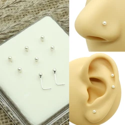 Luxury Nose Stud High Quality Sterling Silver 925 Jewelry Round 2.5mm Imitation Pearl Lshaped Nose Piercing For Womens Ear Stud