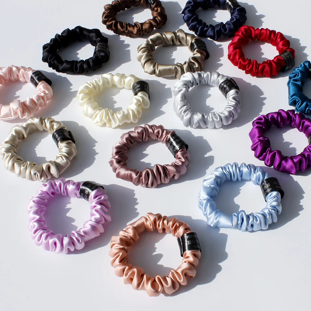 

100% Pure Mulberry Silk Scrunchies Hair Ties Rubber Bands for Women Girls Small Elastic Ponytail Holder No Damage 19 Momme 1.5CM
