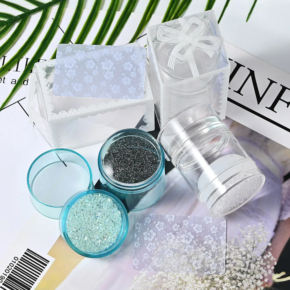 1pc Double Head Clear Jelly Dual Silicone Nail Art Stamper Seal with Scraper Soft Nail Stampers Manicure Stamping Tools With Box