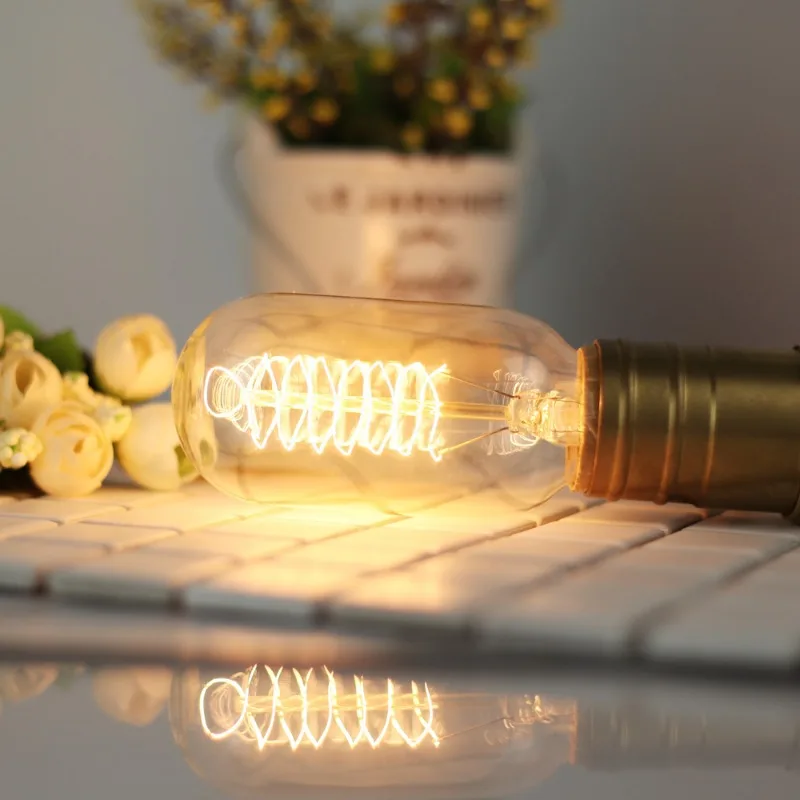 Retro Edison Bulb E27 220V 40W Light Bulb T45  Filament Vintage Ampoule Incandescent Spiral Lamp