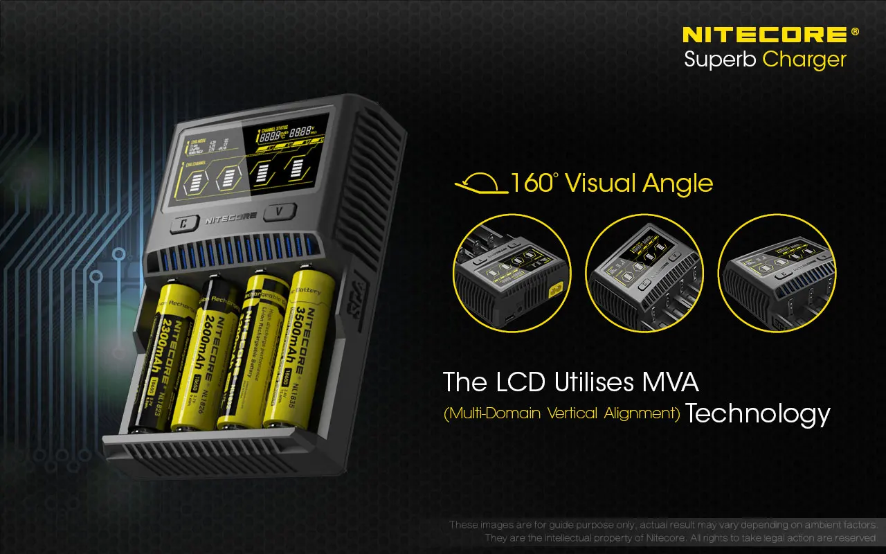 NITECORE SC4 شاحن رائع للشحن الأسرع مع 4 فتحات 6A إجمالي الإخراج متوافق مع بطارية IMR 18650 14450 16340 AA