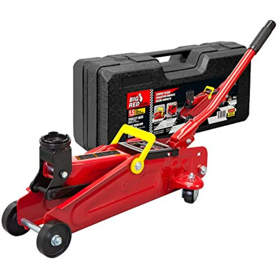 

T820014S Hydraulic Trolley Service Floor Jack with Blow Mold Carrying Storage Case 1.5 Ton 3000 lb Ccity Red