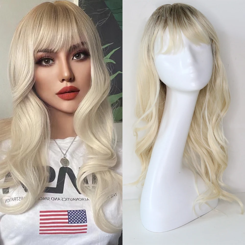 

Sivir Synthetic Wigs For Women Middle Length Wavy Hair With Bangs Heat Resistant Fiber Cosplay/Daily Simulated Big Scalp