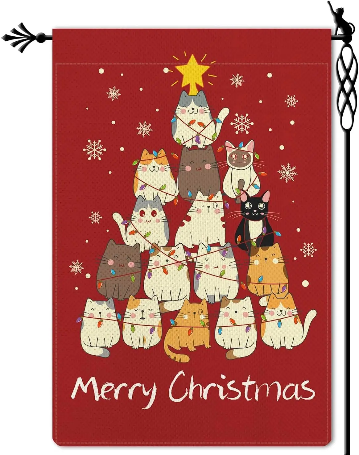Merry Christmas Garden Flag Cats Xmas Tree Garden Flag Christmas Gift Vertical Double Sided Rustic Farmland Burlap Yard Lawn IIE