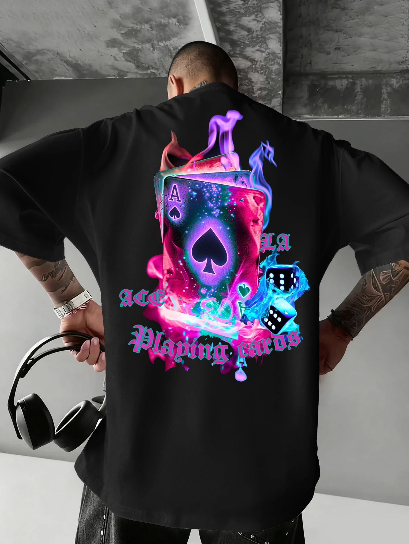 New Men'S Short-Sleeve T-Shirt with a College Style Featuring a Flame Poker Print