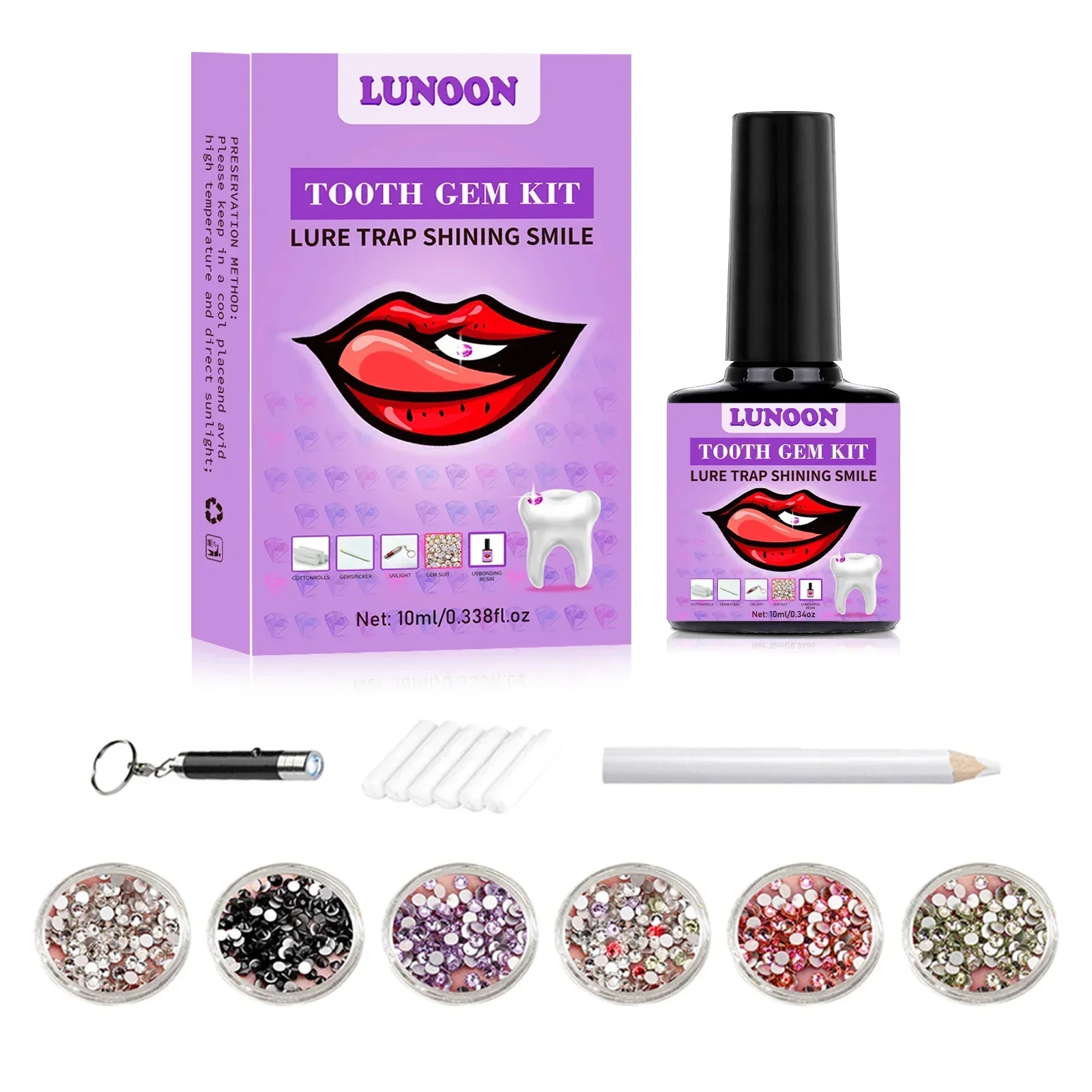 Kit de joyería para dientes, Kit de gemas para dientes DIY con pegamentos y dientes claros, decoración de joyería de piedras preciosas transparentes, Kit de gemas para dientes brillantes