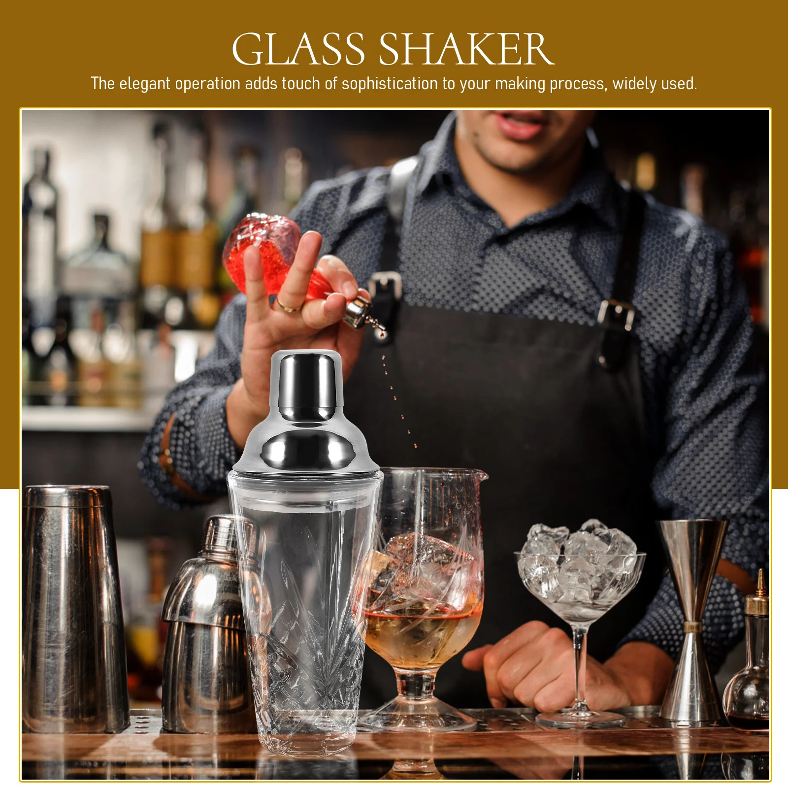 

Glass Cocktail Shaker Stainless Steel Lid Clear Ideal for Cocktails Milk Tea and Cold Drinks Cocktail Mixing Cup