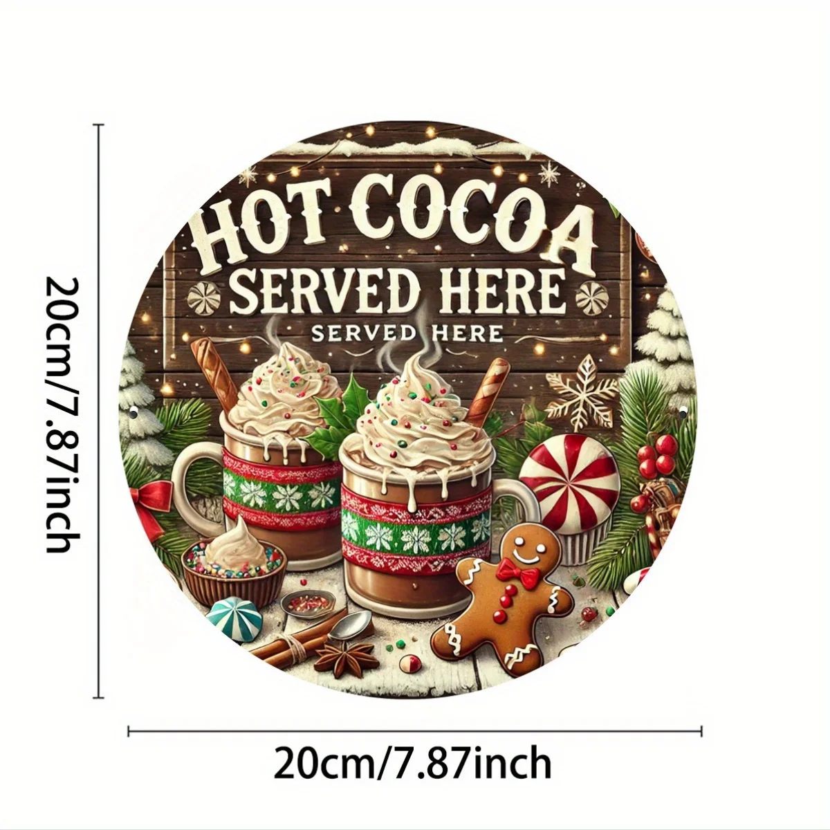 Here We Supply Hot Cocoa, Christmas Gingerbread Round Metal Tin Signs, 2D Flat Winter Holiday Wall Decoration Plaques