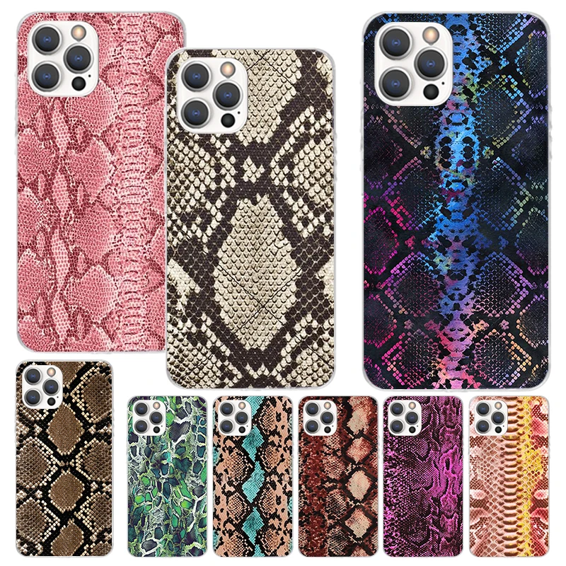 Pink Snake Skin Printing Drawing Phone Case For Apple iPhone 16 15 14 13 12 11 Pro Max Mini XS XR X 7 Plus 8 + SE Soft Silicone 