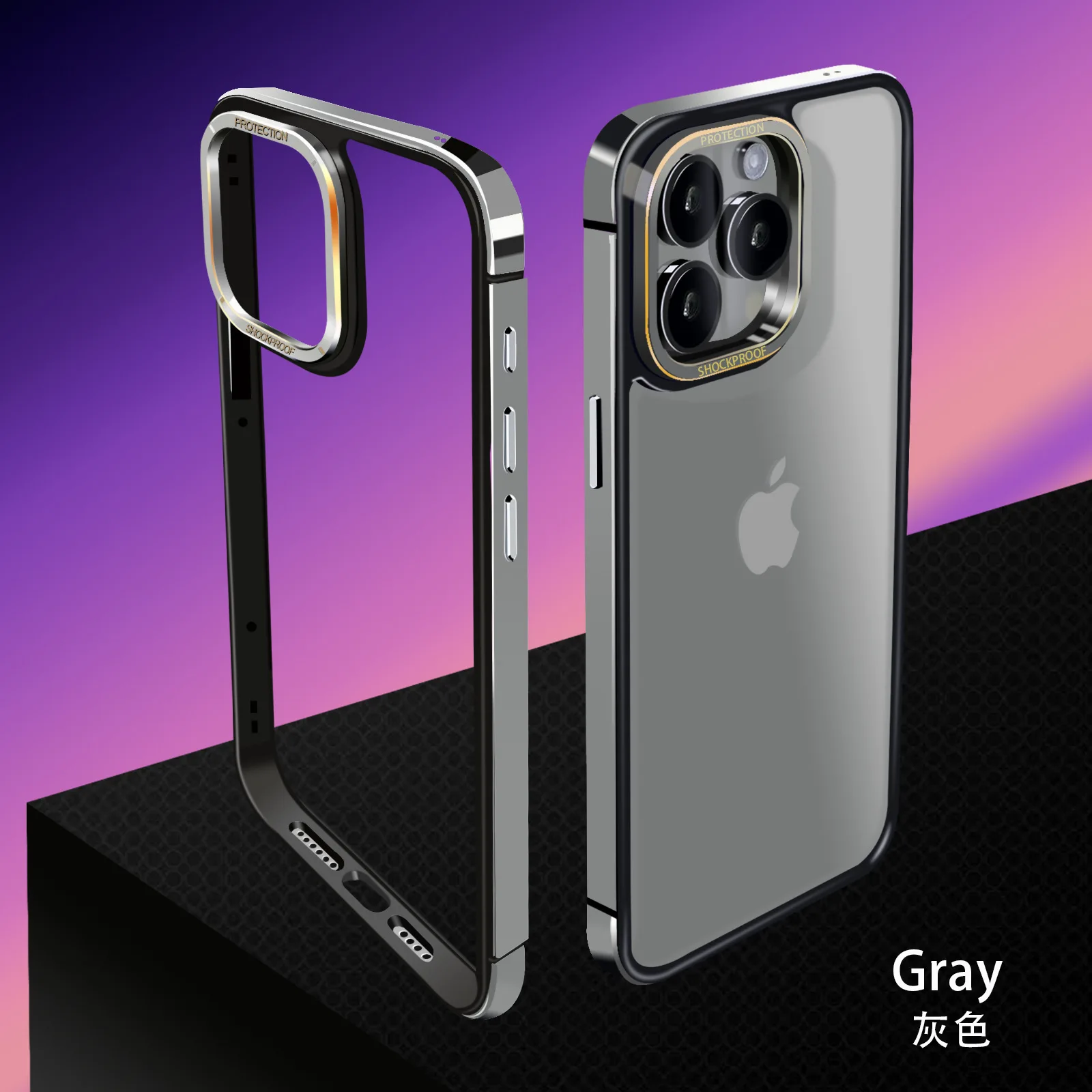 ステンレス鋼の耐衝撃ケース,iPhone 15 pro max,黒,電話アクセサリー用