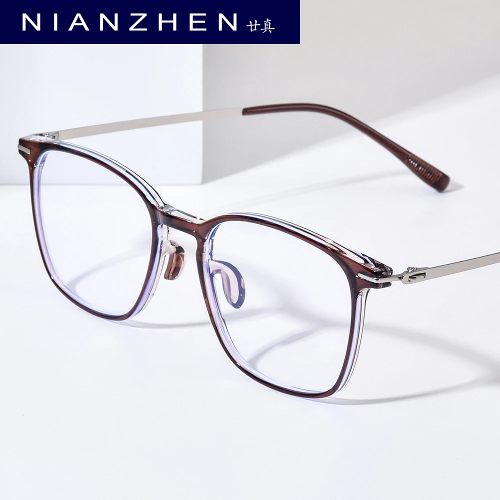 NIANZHEN TR90 Alloy Glasses Frame Men Square Brand Design Eyeglasses Women Vintage Ultralight-Weight Eyewear Spectacles 210374