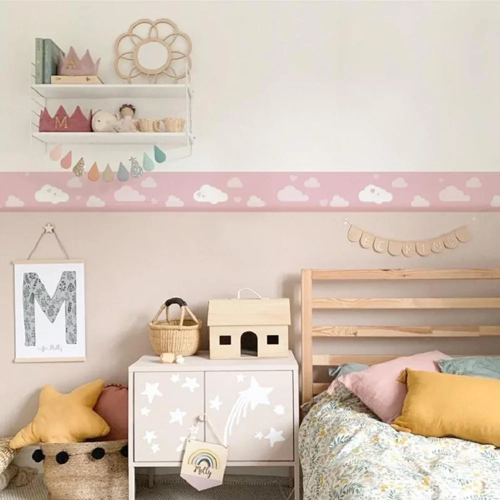 الأطفال لاصق جدار الحدود الاطفال ملصقات جدار الحضانة المائية الغيوم الفتيات ذاتية اللصق غرفة نوم الطفل ديكور المنزل