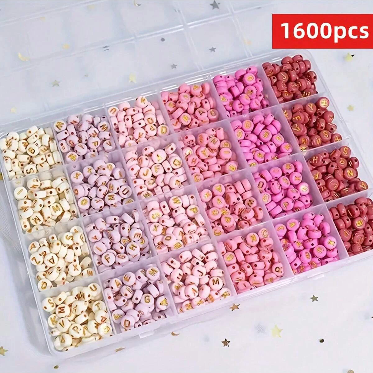 

1600 шт./1 коробка (розовый, белый и красный) набор бусин с золотыми буквами, подходит для изготовления ювелирных изделий своими руками, ожерелья ручной работы
