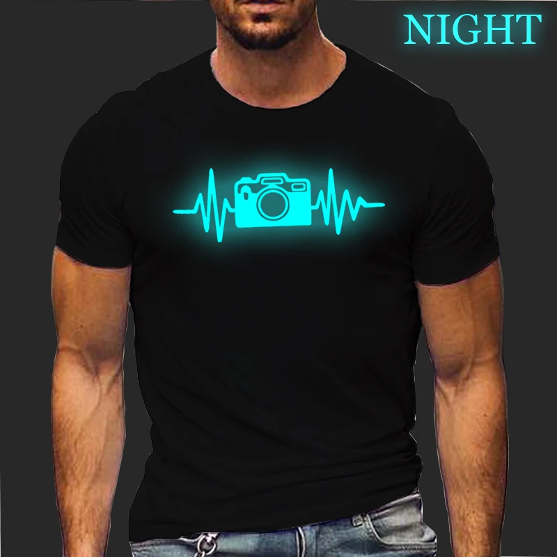 Camisetas de calle con estampado de latido de corazón para hombres y mujeres, camisetas luminosas, camisetas de manga corta de verano, camiseta de