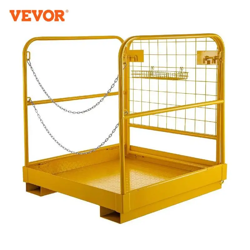 VEVOR Forklift Safety Cage Aerial Fence Rails 36x36 Inch Work PlatformFold Down Lift Basket Heavy Duty Steel Construction