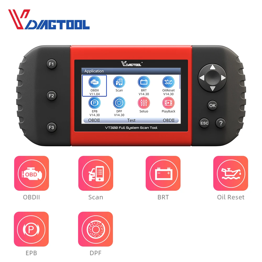

Vdiagtool VT300 Полный системный диагностический инструмент 4 сервисных функций Инструмент для автомобильного сканирования 15-язычный сканер OBDII Пожизненное бесплатное обновление