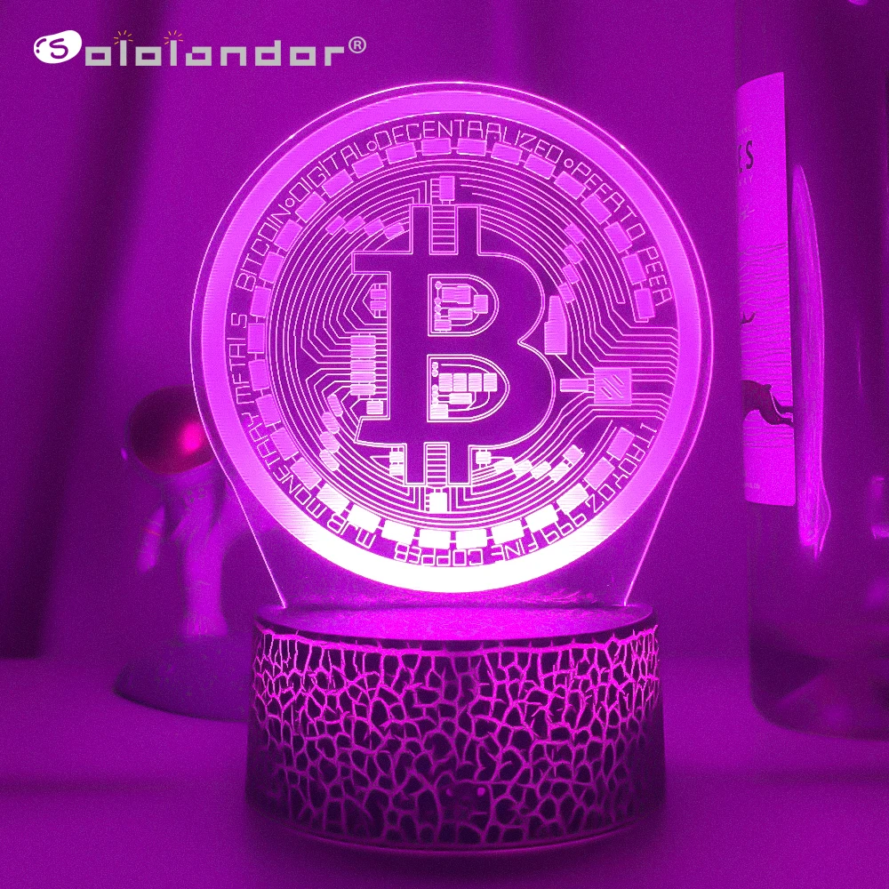 Acrylic Led Night Light Bitcoin for Room Decorative Nightlight Touch Sensor 7 Color Changing Battery Powered Table Night Lamp 3d