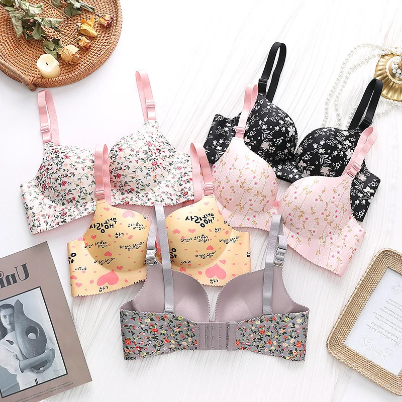 New Fashion Printed Cotton Girl Bra Underwear Student Bra Teen Girls Thin Section Without Steel Ring Comfortable Bra