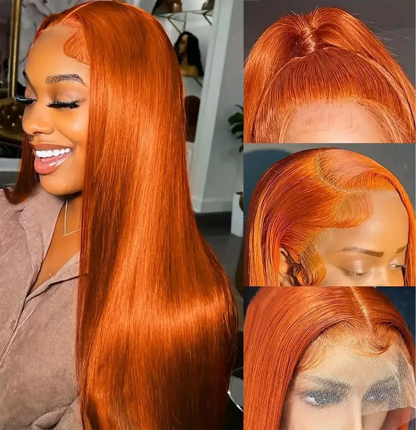 

Ginger Orange Colored Wig 13x4 Lace Front Wigs Human Hair 4x4 Closure wig 220% Density Straight Lace Frontal Human Hair Wigs