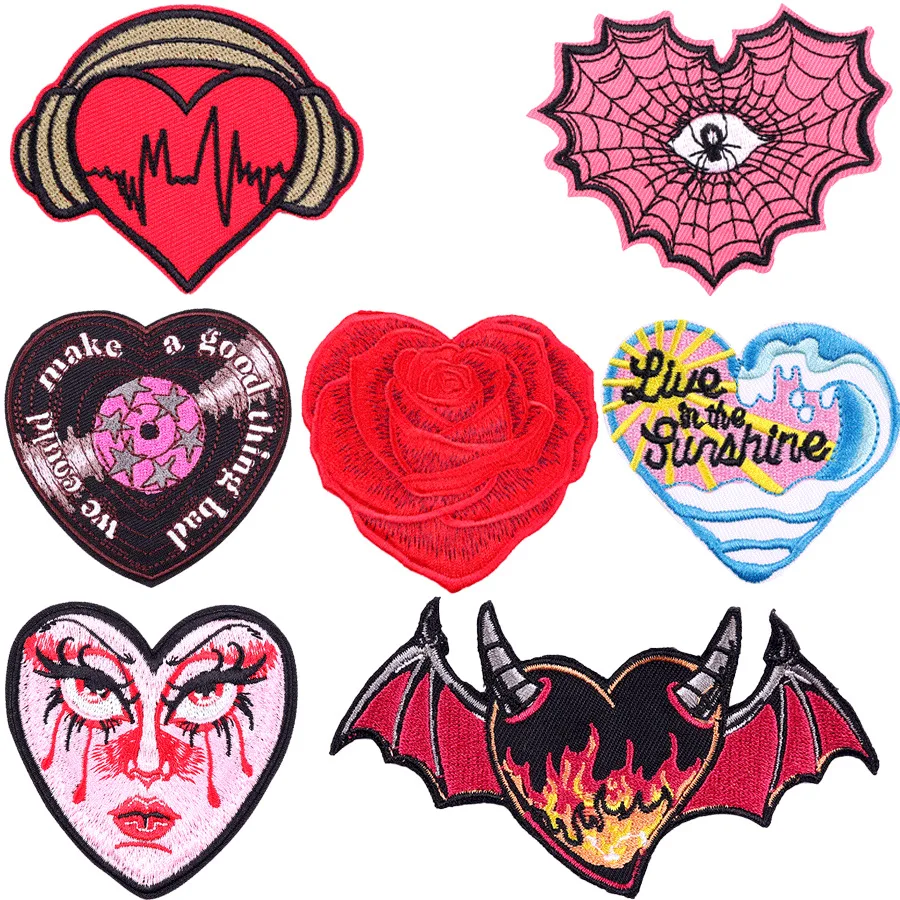 

Iron On Patches for Clothes Punk Love Clothing Stickers Fabric Sewing Embroidered Patch Thermal Adhesive Applique Fusible