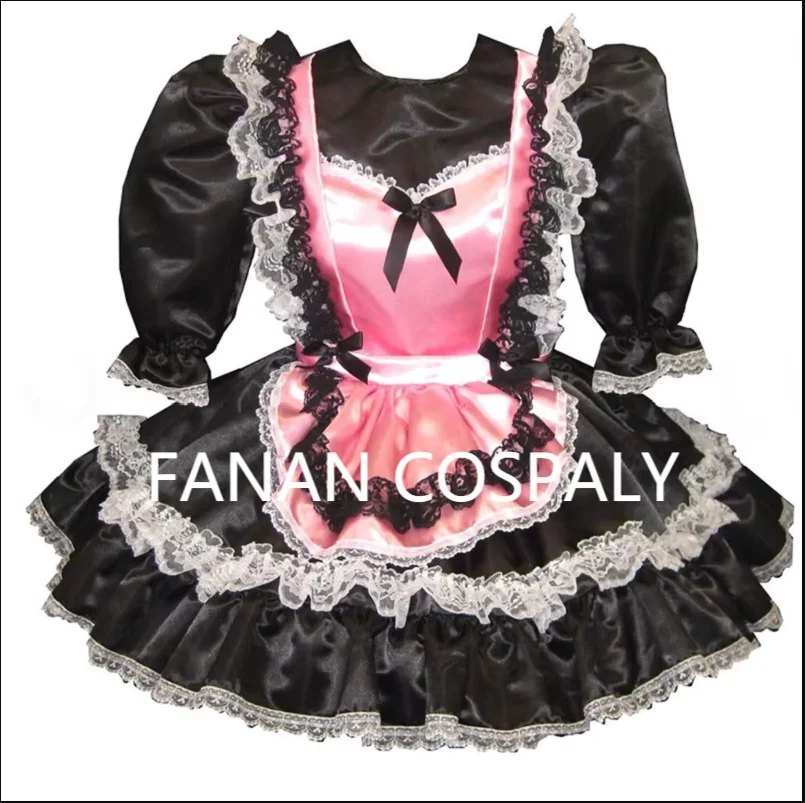 

Black Thin Satin Sissy Dress Girl Pink Apron Adult Giant Baby Sexy Girl Role-playing Dance Dress, Gothic Customization