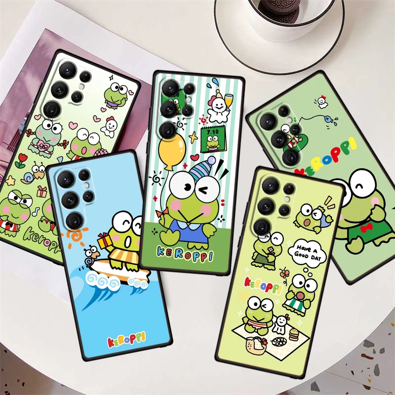 Big Eyed Frog Cute Cartoon For Samsung Galaxy S24 S23 S22 S21 S20 FE S10 S10E Plus Ultra Pro Lite 5G Black TPU Phone Case