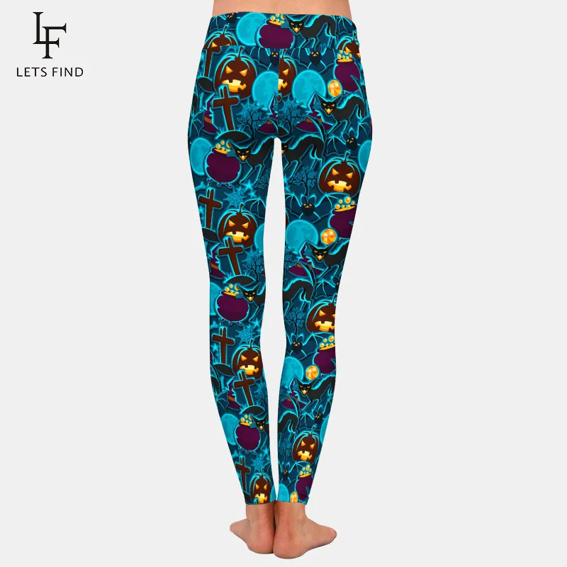 LETSFIND-mallas de entrenamiento con estampado Digital 3D para mujer, Leggings ajustados de cintura alta, diseño de feliz Halloween