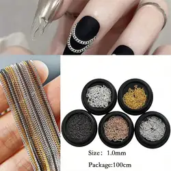 1M 1mm Metal Flat Chain Gold Silver Studs Nail Art Decorations Chains DIY Manicure Jewelry Accessory Nail Charms Gems Supplies
