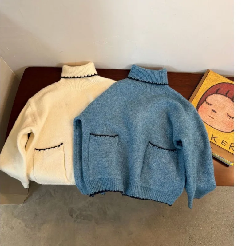 Winter Children Girls Sweater Korean Kid Baby Girl Knit Pullovers Turtleneck Toddler Girl Bottom Knitwear Infant Girl Undershirt
