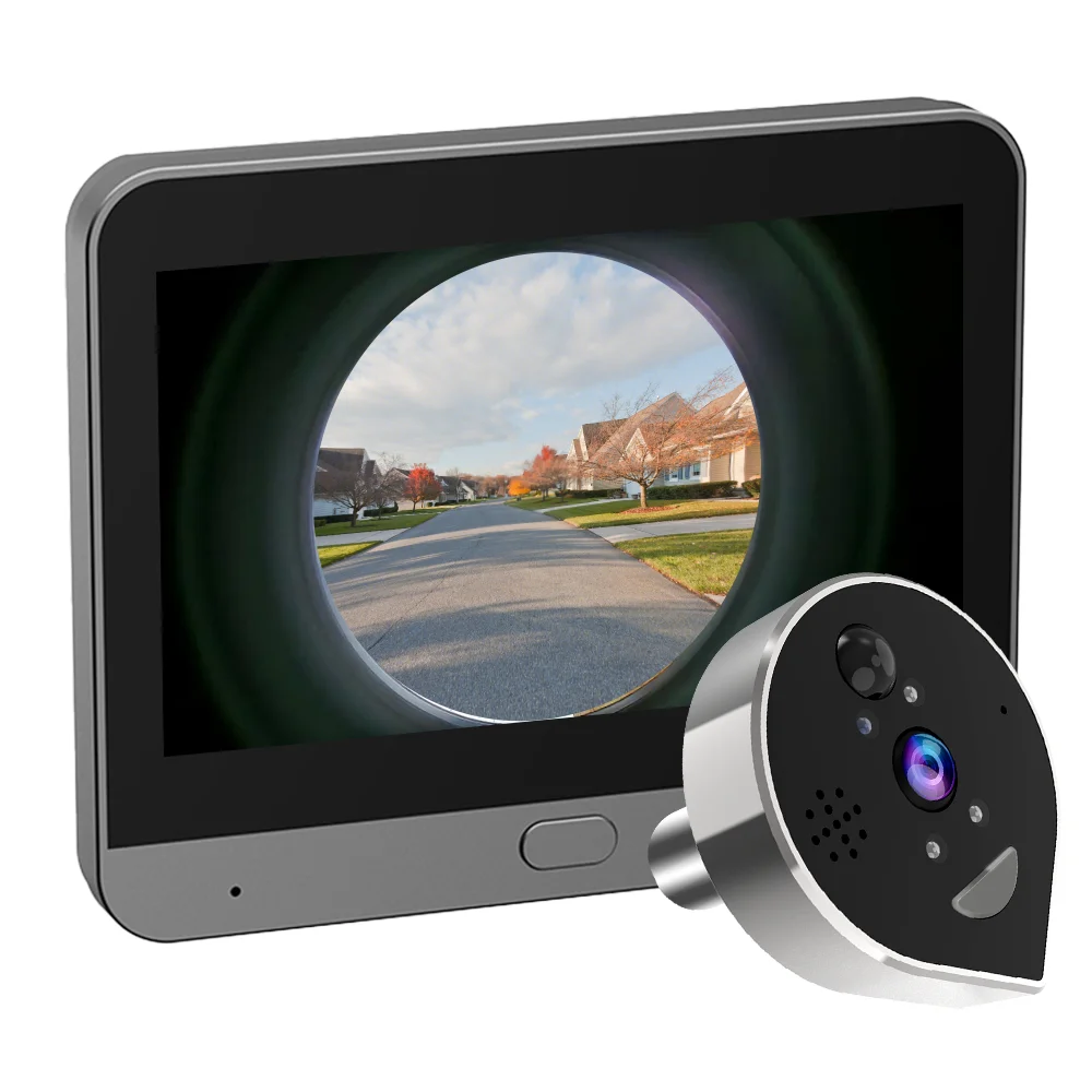 4.3inch Tuya APP 3MP 360Degree Fish Eye Lens WIFI Doorbell Intercom Visual Panoramic Video Door Phone Peephole Camera Doorviewer