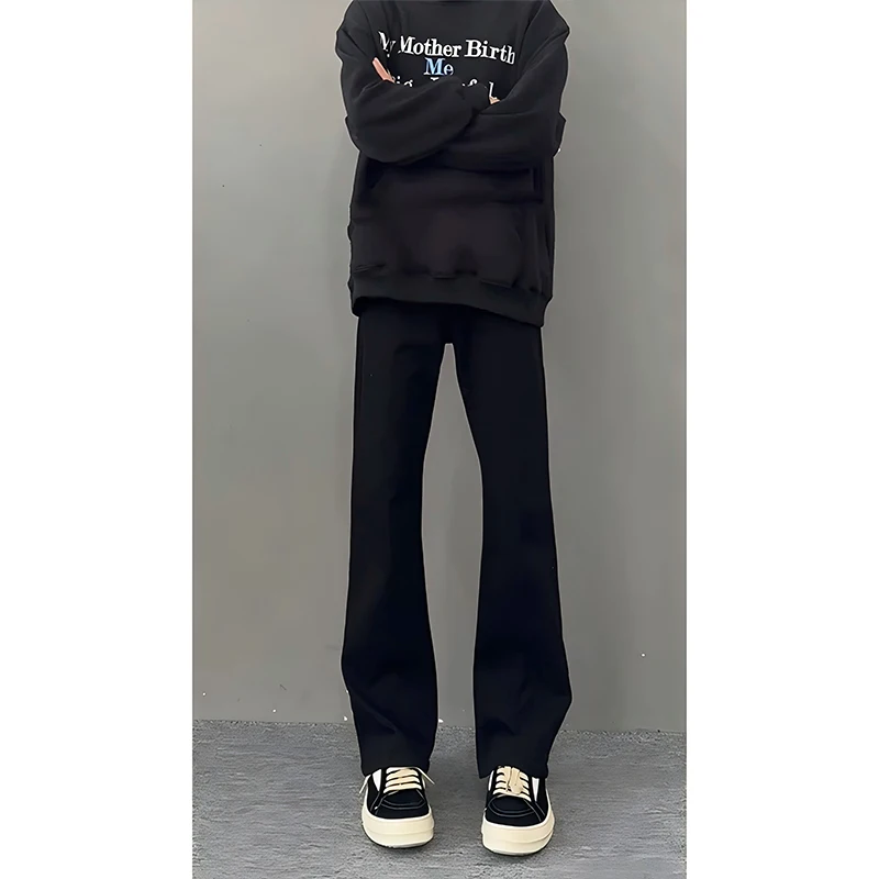 

Cleanfit Men's Fleece Lined Denim Jeans High Street Style Black Slimming Flared Pants Autumn Winter Youth Fashion High Waist