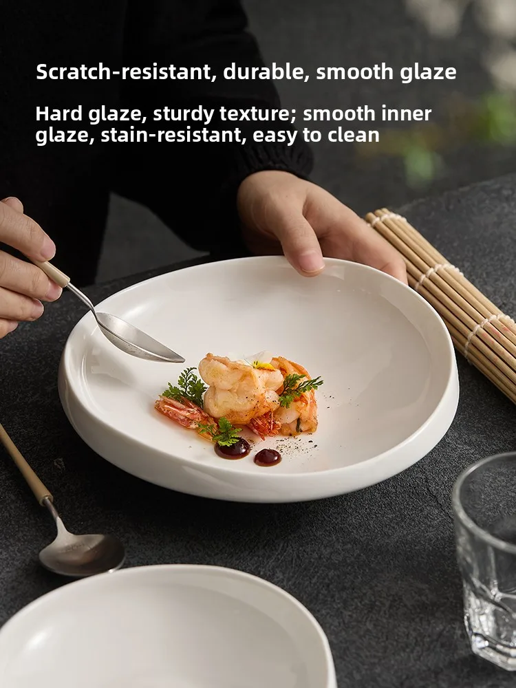 Ele White Cerc Dinner Plate Home Use Restaurant Quali Deep Di Simple Design Pure Color Universal Size 8 Inches