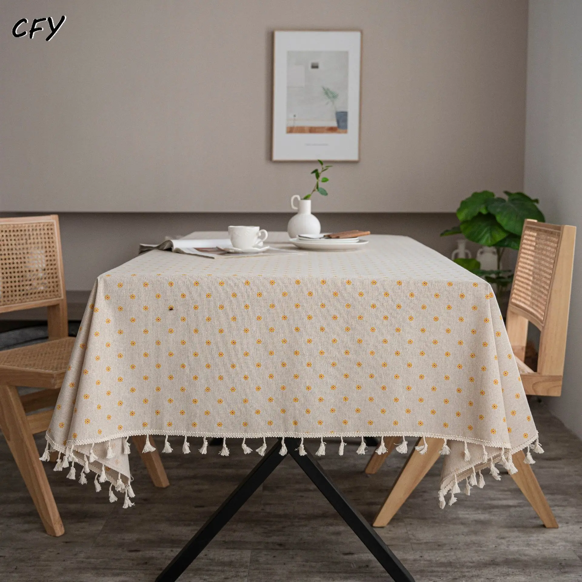 Cotton Linen American Style Daisy Print Decoration Rectangular Table Cloth Kitchen Table Map Towel Coffee Table Cover