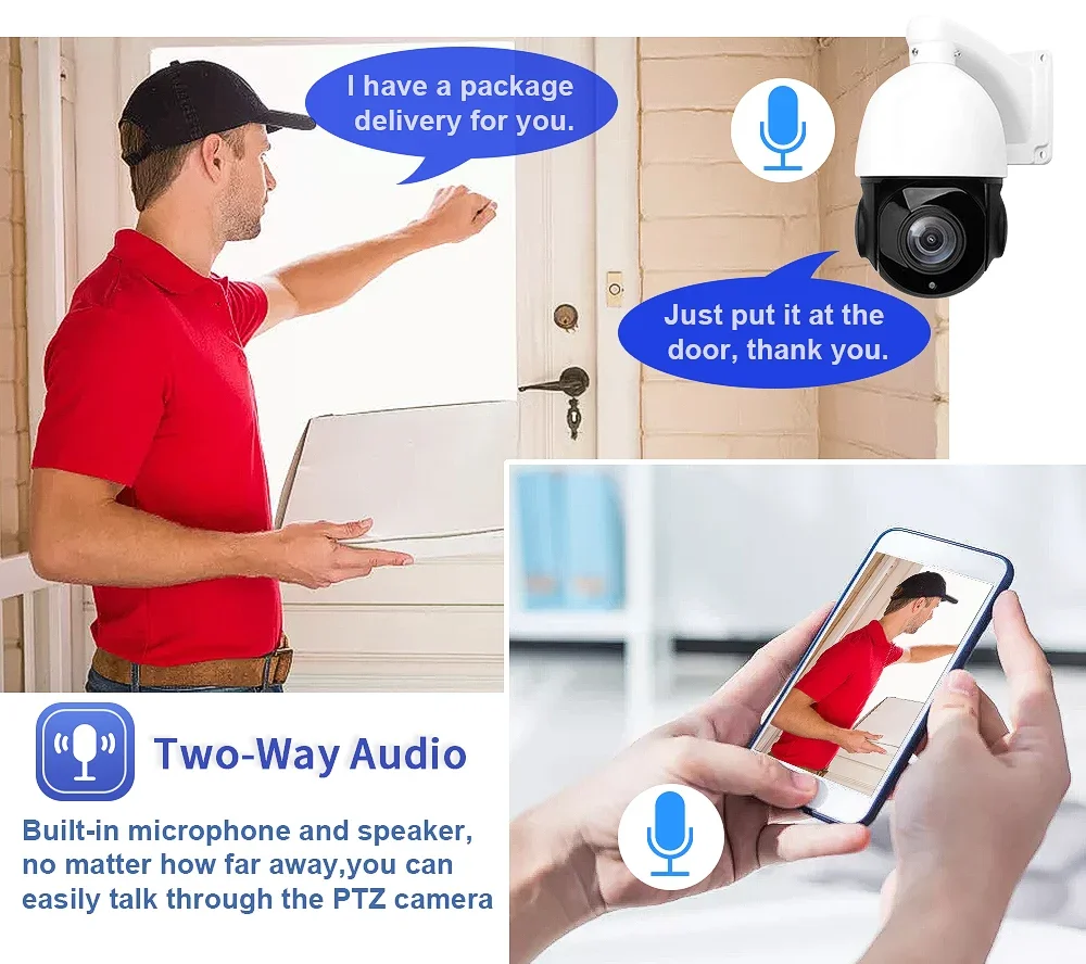 كاميرا 4K 8MP 38X 30X Zoom POE 5MP كشف الإنسان 2-Way Audio Dome PTZ IP Cam IR للرؤية الليلية في الهواء الطلق PoE CCTV كاميرا مراقبة