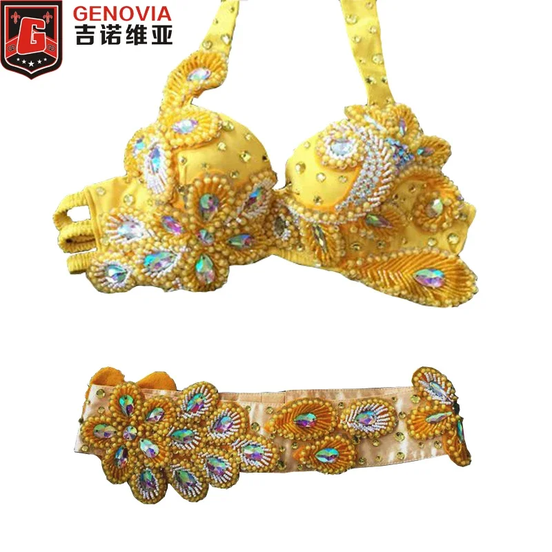 Professional Dancewear 2pcs Set Bra+Hip Belt Luxury Belly Dancing Egyptian Costumes Oriental Dance Costume Bra Belt