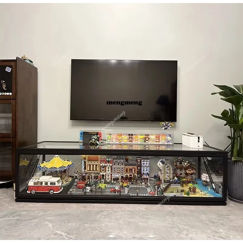 

E182 Transparent glass Lego display coffee table building block figure display cabinet coffee table