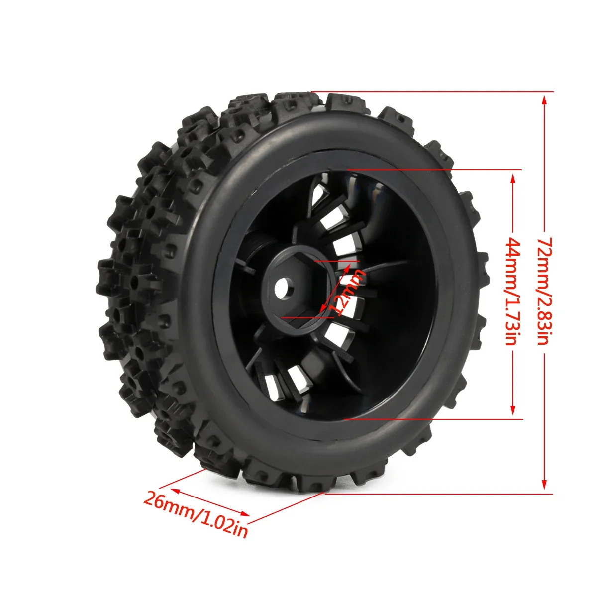 RiToEasysports – 4 Pneus Et Roues RC 1/10 – Hex 12 Mm – Avant/Arrière – Pour HSP, HPI, Redcat – Noir