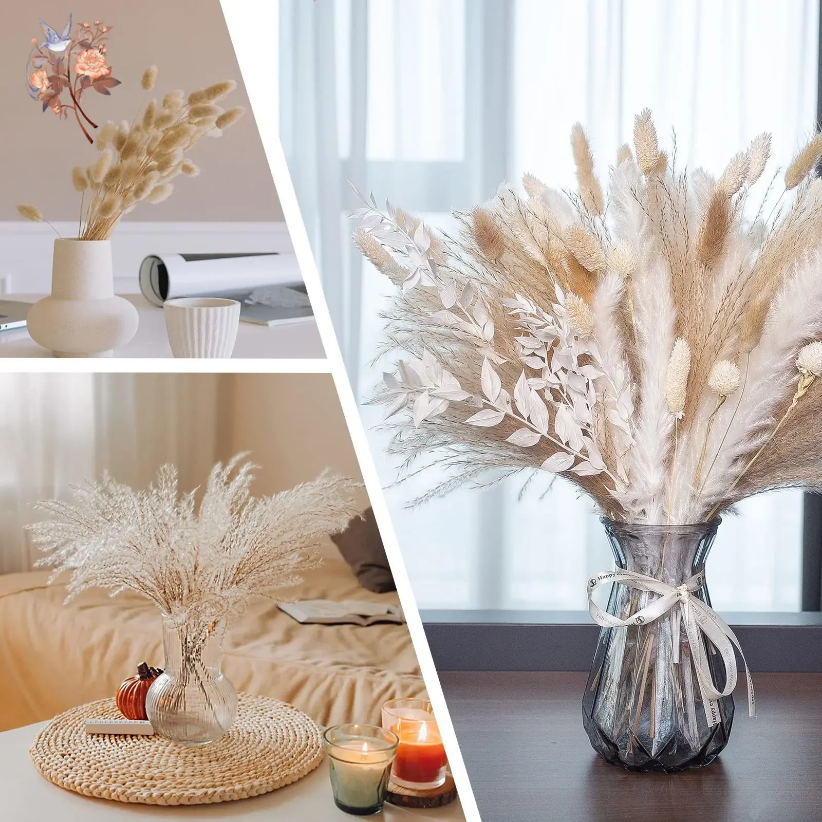 

Natural Pampas Grass Bouquet Dried Flowers Nordic Boho Home Wedding Decoration Reed Rabbit Tail Artificial Flower Decor Supplies