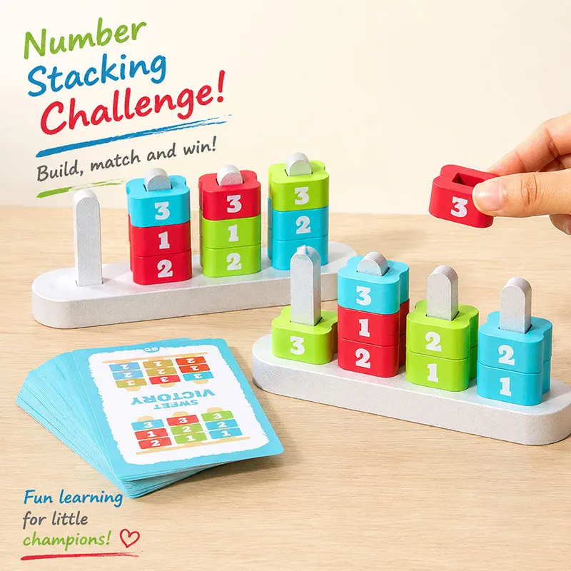 Wooden Number Stacking Blocks Toy Kids Montessori Learning Game Math Counting Matching Puzzles Fine Motor Skills Educational Toy