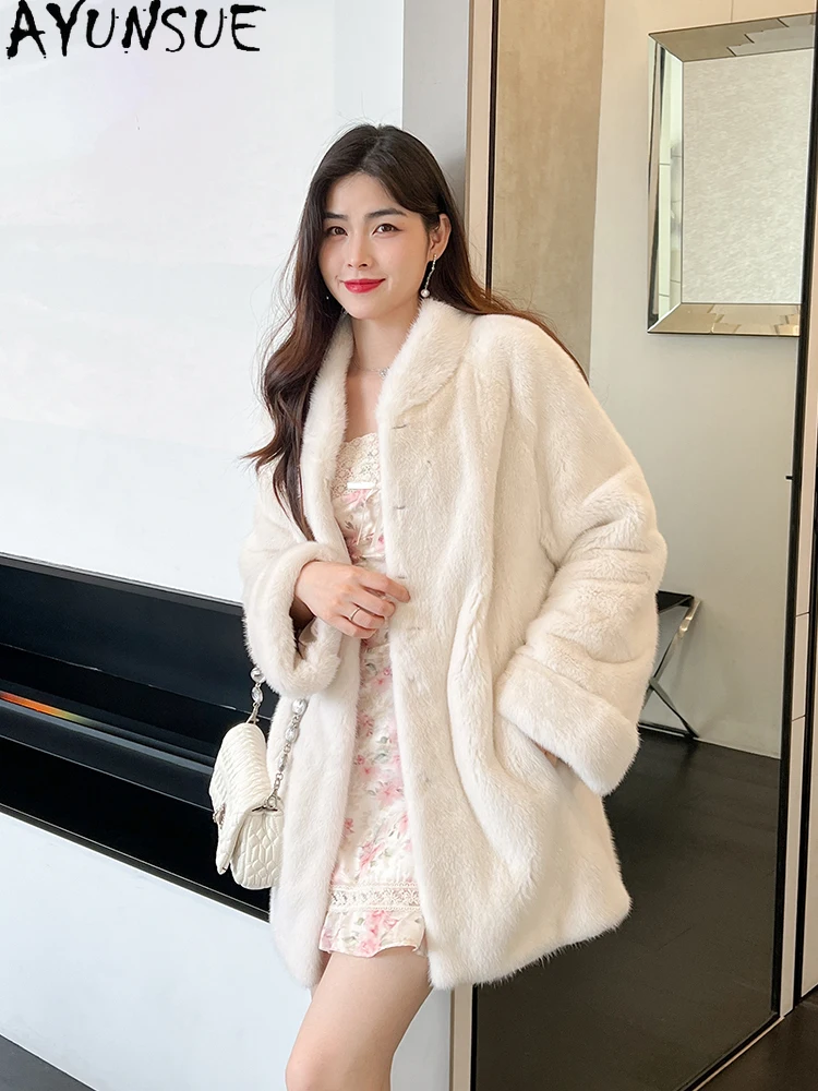 AYUNSUE Luxe Fluwelen Nertsenbont Jas Vrouw Natuurlijke Hele Nertsen Winterjas voor Vrouw Kleding Hoge Kwaliteit 2025 Mohamed С Byd