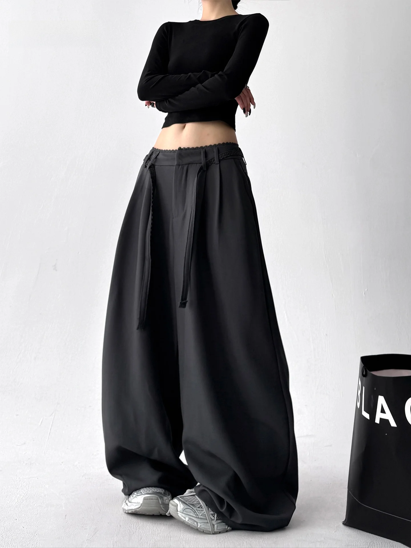 

Floral Lace Wide Leg Pants Women's Faion Straight Cut Loose Slimming Versatile Autumn New Sle Casual Trousers