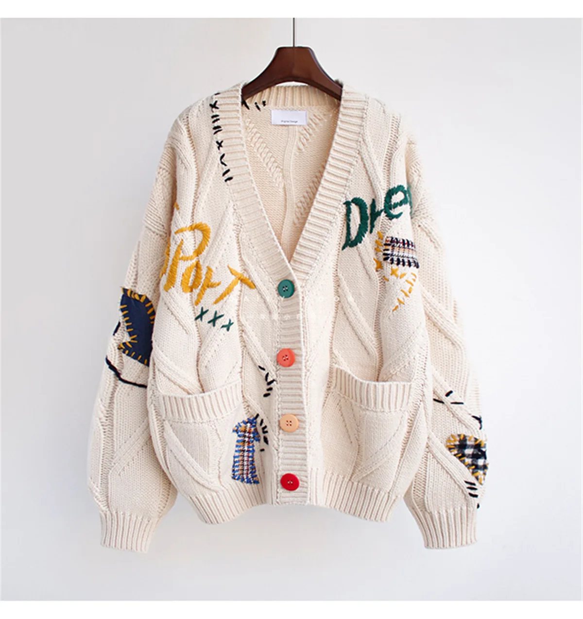 

Embroidery knitting cardigan women's 2022 autumn and winter new loose lazy sweater women's spot wholesale