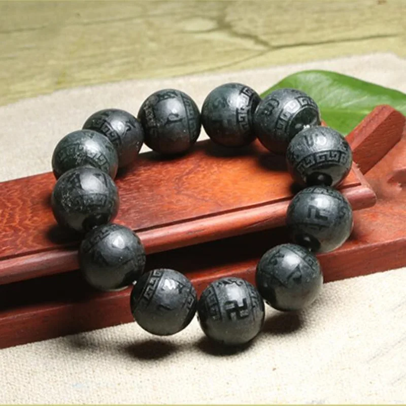 Natural  Qingyu Six word truth Bead Jade Bracelet Jewelry Fine Jewelry Lucky Safety Auspicious AmuletJade Bracelet