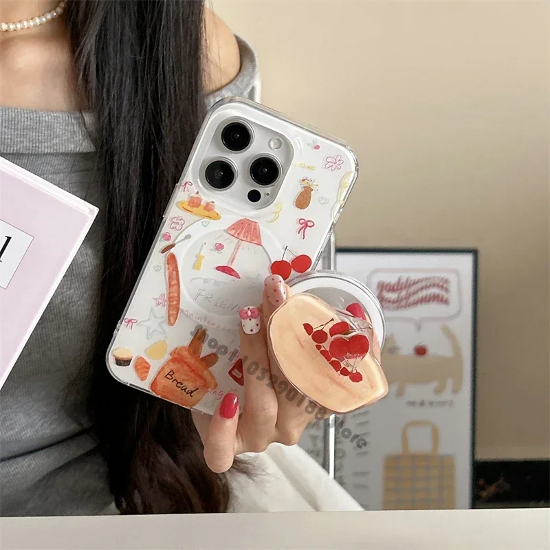 

Корейский милый хлеб, вращающаяся магнитная ручка для телефона, Magsafe Griptok, подставка, кронштейн для IPhone и IPad, магнитный автомобильный держатель для телефона