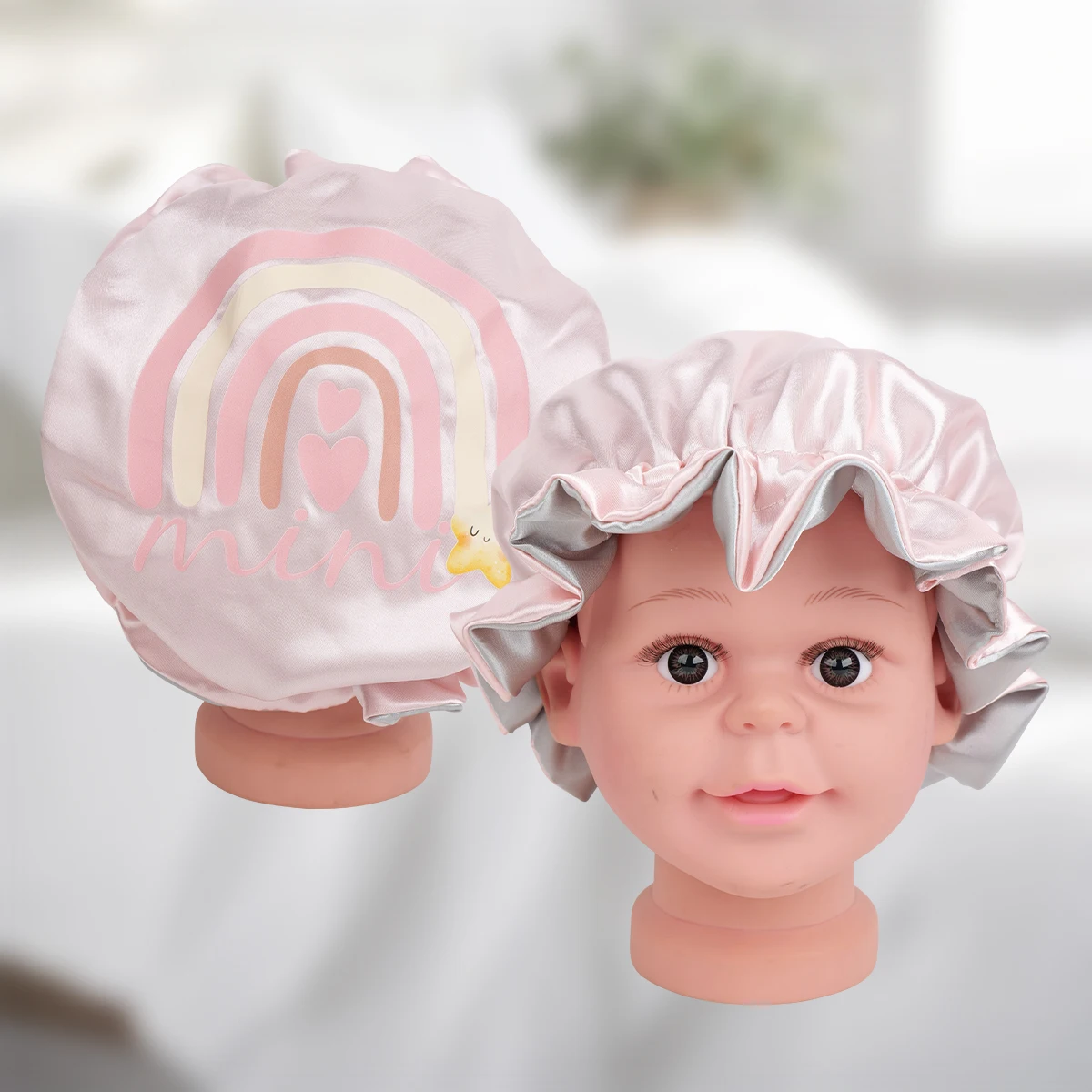1PC Satin-Lined Double-Layered Lace Sleep Hair Bonnet - Reversible for Frizz Control & Curl Protection, Adult & Child Set