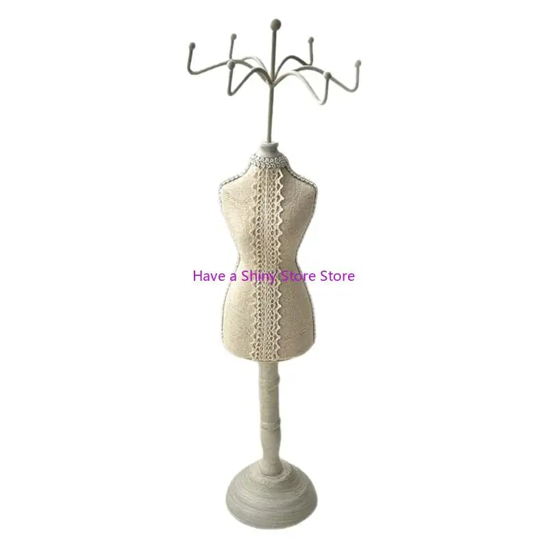 

Modern Lace Enhanced Wooden Necklace Exhibition Stand Secure Display For Fine Accessories R58E