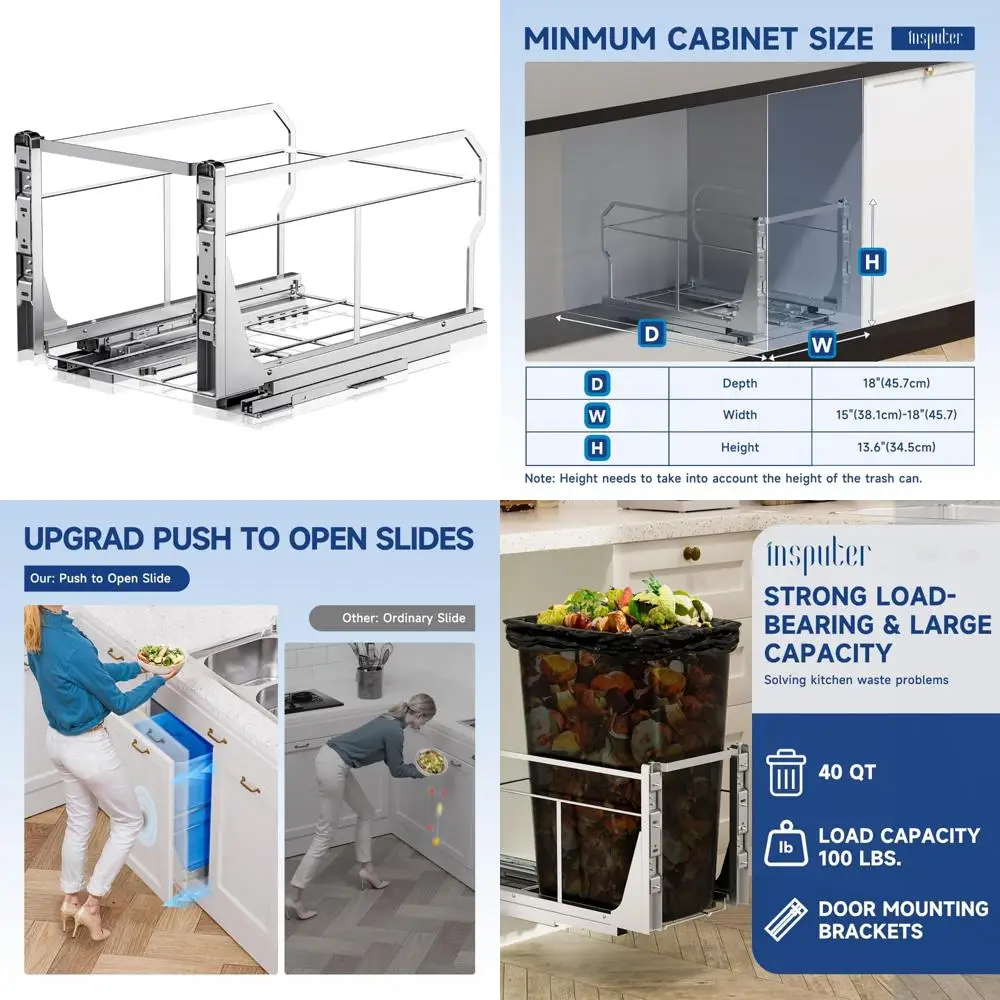 

Heavy-Duty Under-Cabinet Trash Can with Push-to-Open Slides for Kitchen and Laundry Room Use