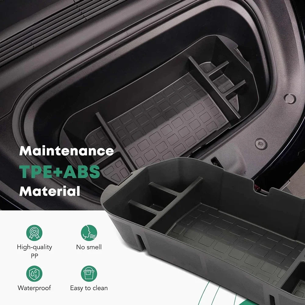 Frunk Organizer Storage Vassoio Baule posteriore Contenitori portaoggetti posteriori superiori e inferiori Scatole per Tesla Model Y 2020-2024 Accessori